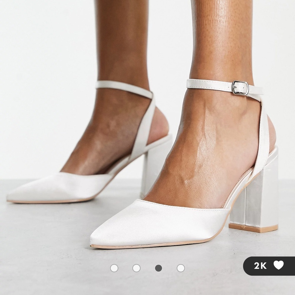 ASOS Be Mine Bridal Neima block heeled shoes in ivory satin Size 9